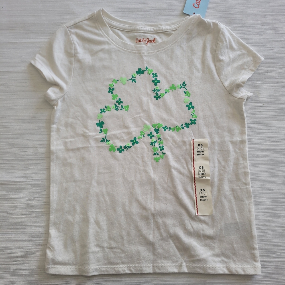 Girls St. Patrick's Day Short Sleeve Shirt - White, Size XS (4/5)